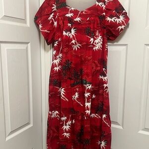 Elegant Red Tropical Midi Dress